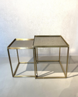 Eigene Herstellung - 2er Set Beistelltisch Platte Glas Gestell Metall Goldoptik Gold - 7