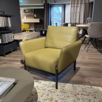 Leolux - Sessel Enna Leder Raffino 294 Fennic Gelb Grün Gestell Expoxy E2200 Nuit Silk Schwarz Matt - 7