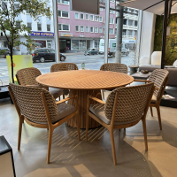 Gloster - Essgruppe Kay Und Whirl Platte Und Gestell Teakholz Stuhlrücken Kunststoff Korbgeflecht Harvest Grau Braun - 6