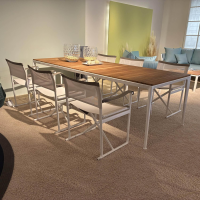 B&B Italia - Outdoor Essgruppe Mirto Teakholz Gebürstet Stoff Sige Weiß Natur Gestell Weiß Lackiert - 6