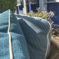 Cassina - Outdoor Sofa Esosoft Polster Stoff Laguna Small Oceano Grün Blau Geflecht Kunstfaser Gestell Metall Beschichtet Weiß Mit Kissen - 7