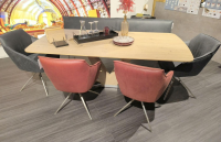 Koinor - Essgruppe Dining System Leder A India Omega Grau Und Leder A India Chili Rot Tisch Wildeiche Bianco Furniert Fuß Metall - 3