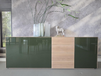 Scholtissek - Anrichte Sideboard Farn Korpus Knorrige Eiche Puro Geölt Front Glas 6003 Olivgrün Grün Glänzend - 7