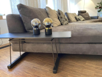 Walter Knoll - Ecksofa Tama Living Leder Velvet Poppy Seed Braun Kufen Eiche Geflammt Inklusive Anstelltisch Und Kissen - 6