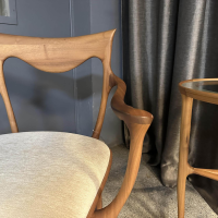 Cecotti - Sessel Hypnos Sitzfläche Stoff Beige Creme Gestell Amerikanischer Nussbaum Massiv - 5