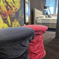 Walter Knoll - 2er-Set Hocker Bellows Stoff Harald 2 Rose Rosa Und Ocean Blau Mit Teflongleitern - 3