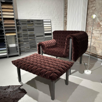 Ligne Roset - Sessel Ruché Stoff Harald 3 Chocolate 382 Braun Gestell Buche Massiv Anthrazit Gebeizt Inklusive Hocker - 5