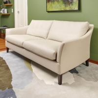 Bielefelder Werkstätten - Sofa Saloni Leder Normandie Kiesel BW 0140 020 Beige Gestell Eiche Wengefarbig - 2