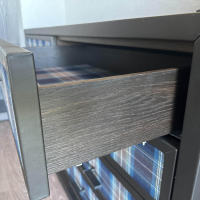 Gruber - Kommode Hollywood Stoff Und Leder Blau Schwarz Kariert Korpus Holz Schwarz - 5