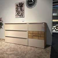 Decker - Sideboard Carson Asteiche Massiv Bianco Geölt Glas Schlamm Grau Satiniert Mit Hirnholz-Akzent - 7