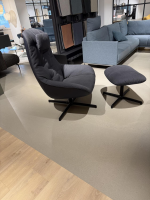 Rolf Benz - Sessel Meg Soft Stoff 17.353 Schwarzgrau Schale Außen Leder 38.109 Dunkel Graublau Kreuzfuß Aluminium Schwarz Matt - 3