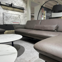 himolla - Ecksofa 1928 Leder Soft Nappa 22 Shadow Grau Inkl. Hocker Gestell Pulverbeschichtet Schwarz - 4