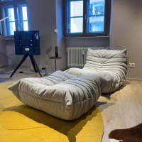 Ligne Roset - Sessel Togo Stoff Alcantara Pearl Y478 Grau Beige Inklusive Hocker - 6