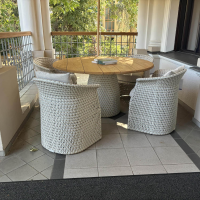 DEDON - Essgruppe Fllair Geflecht Sahara 231 Platte Teak 205 Kissenauflage Nube 638 Alto - 6
